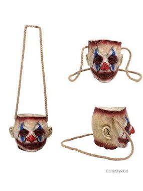 Latex Zombie Clown Head Crossbody Bag Halloween Candy Bucket Prop